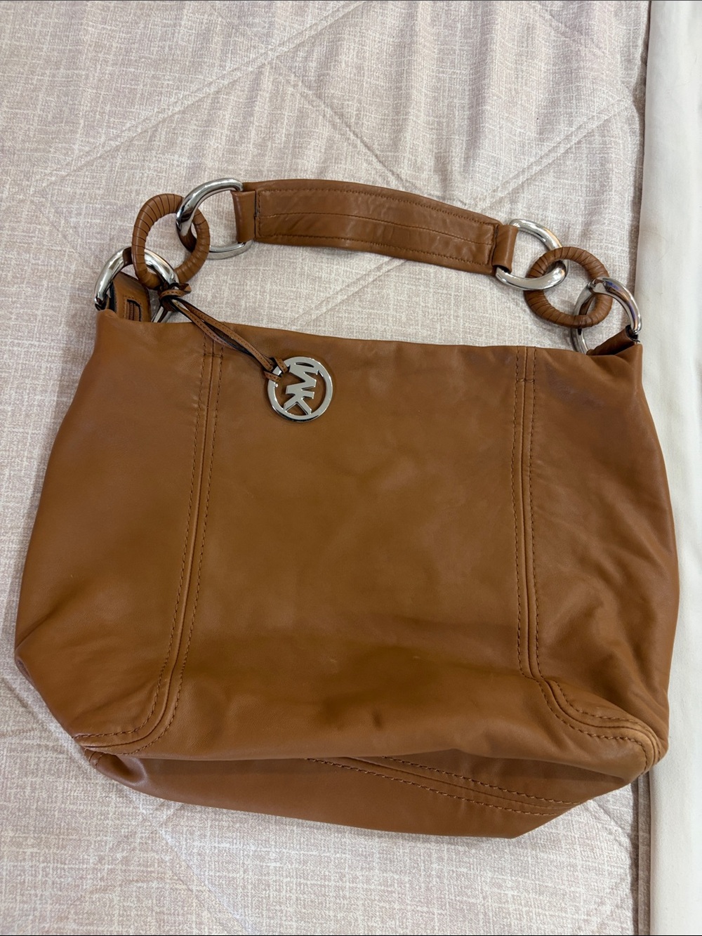 Michael Kors Cognac Leather Shoulder Bag with Silver Hardware